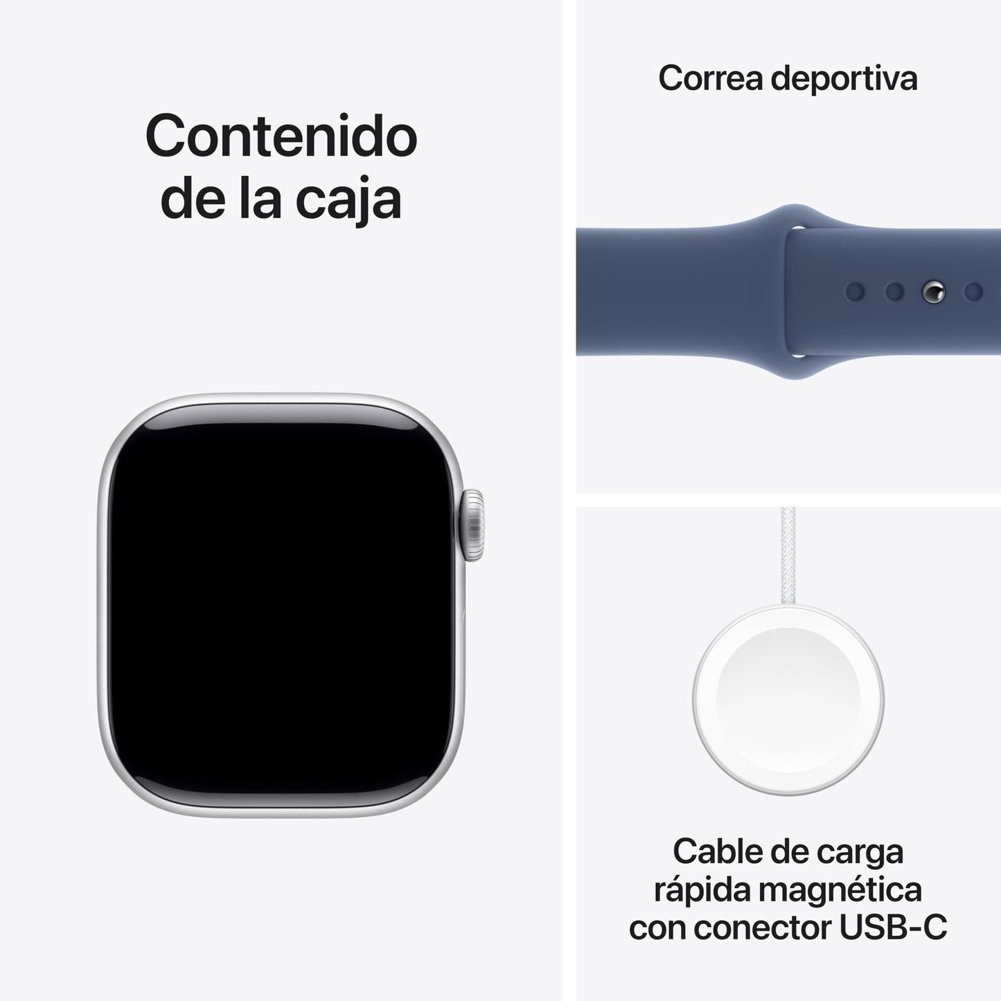 Apple Watch Series 10 GPS Smartwatch con Caja de Aluminio Plata de 42 mm y Correa Deportiva Azul Denim - Talla M/L. Monitor de entreno, App ECG, Pantalla Retina Siempre Activa
