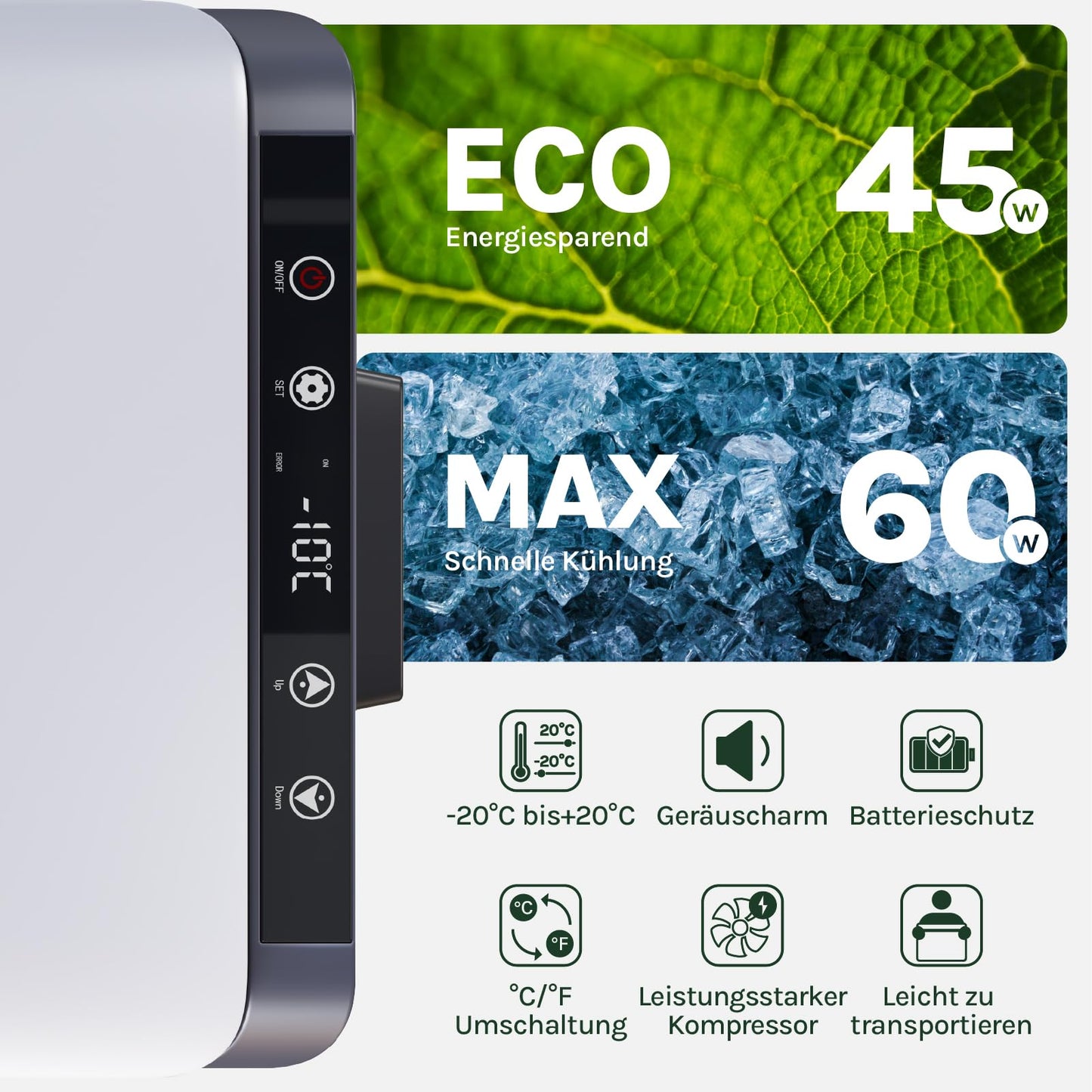WOLTU AC/DC Nevera de Compresor Congelador Portátil Frío Nevera Portátil Nevera para Coche Nevera de Viaje Camping para Barco Camión Conexiones 12V/220V, 30L