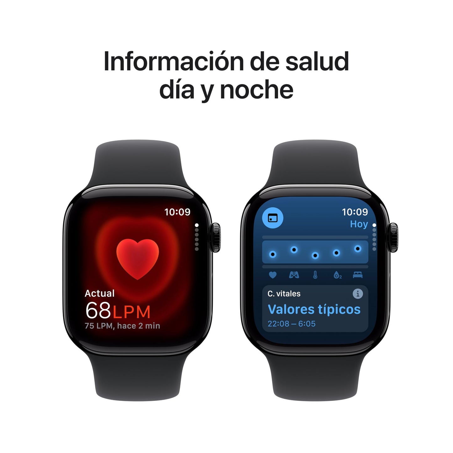 Apple Watch Series 10 GPS Smartwatch con Caja de Aluminio Negro Brillante de 42 mm y Correa Deportiva Negro - Talla M/L. Monitor de entreno, App ECG, Pantalla Retina Siempre Activa