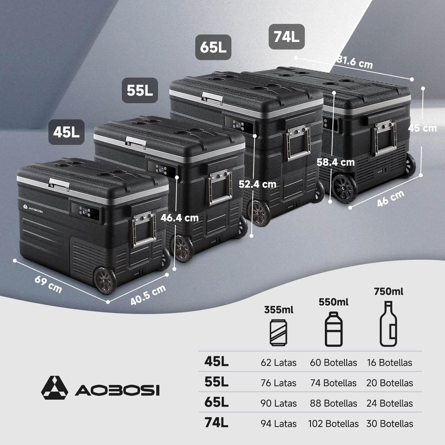 AAOBOSI Nevera Portátil 65 Litros, -20℃ a 20℃ Nevera Portatil Electrica, Nevera Coche 12V/24V DC y 100V a 240V AC, APP Control, Nevera Camping para Hogar, Viajes, Coche, Barco y Autocaravana