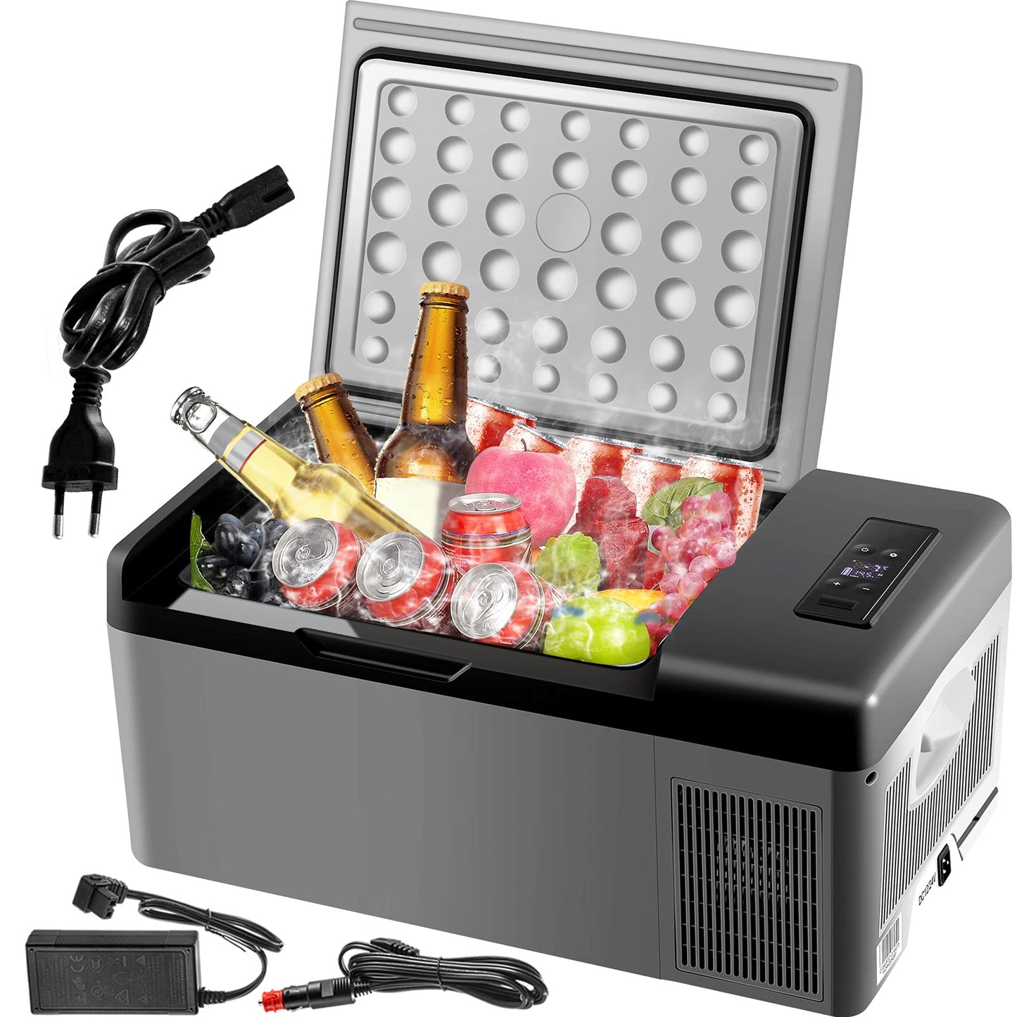 VEVOR Nevera Portátil Eléctrica 15 L 12/24 V Refrigerador Portátil del Automóvil, Nevera de Coche Eléctrica con Batería de Coche de 3 Niveles Modo Dual con Panel de Control LCD Camping, Black