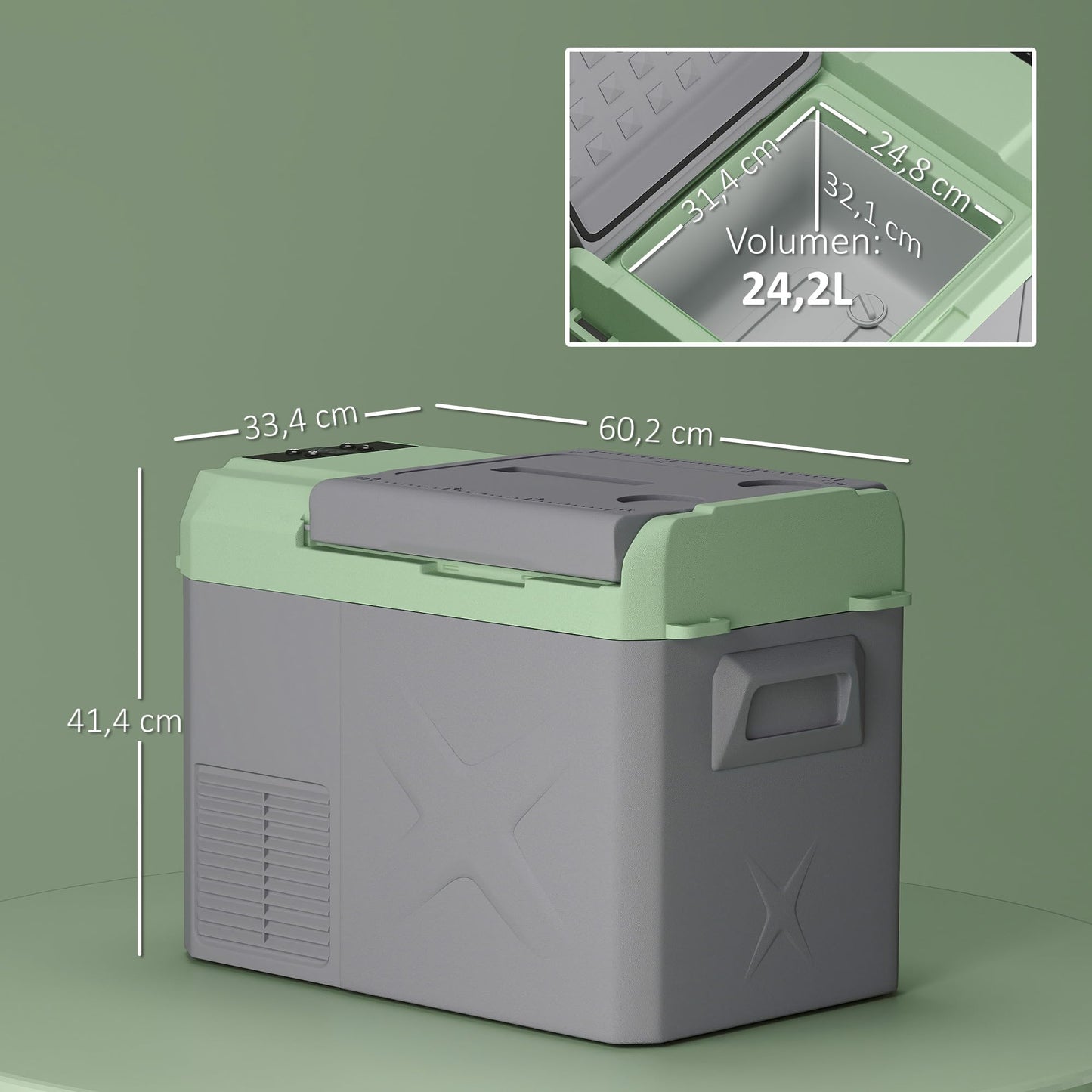 Outsunny Nevera Portátil Eléctrica 24,2L Refrigerador de Coche 12V-220V Mini Frigorífico con Compresor Luz LED Pantalla Digital Modos ECO y MAX de -20℃ a +20 ℃ para Hogar Camping Viajes Automóvil