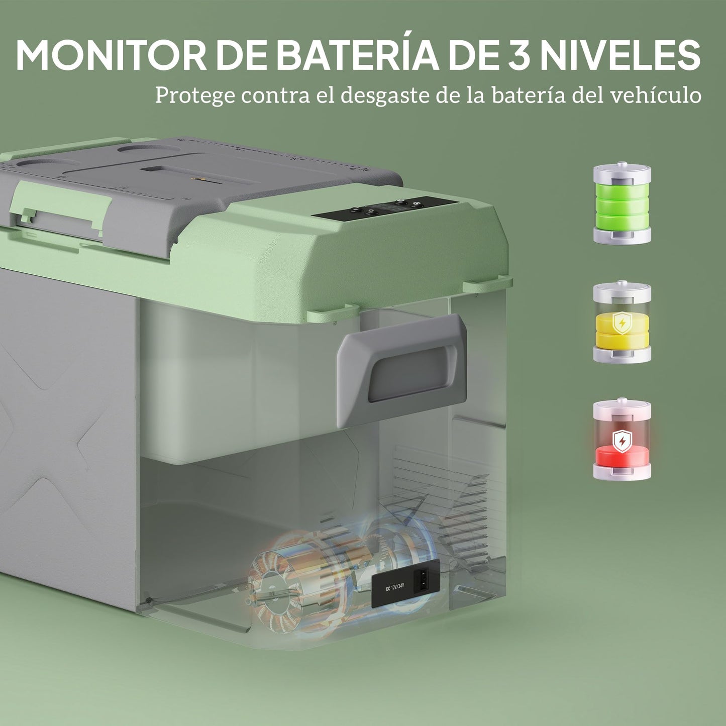 Outsunny Nevera Portátil Eléctrica 24,2L Refrigerador de Coche 12V-220V Mini Frigorífico con Compresor Luz LED Pantalla Digital Modos ECO y MAX de -20℃ a +20 ℃ para Hogar Camping Viajes Automóvil