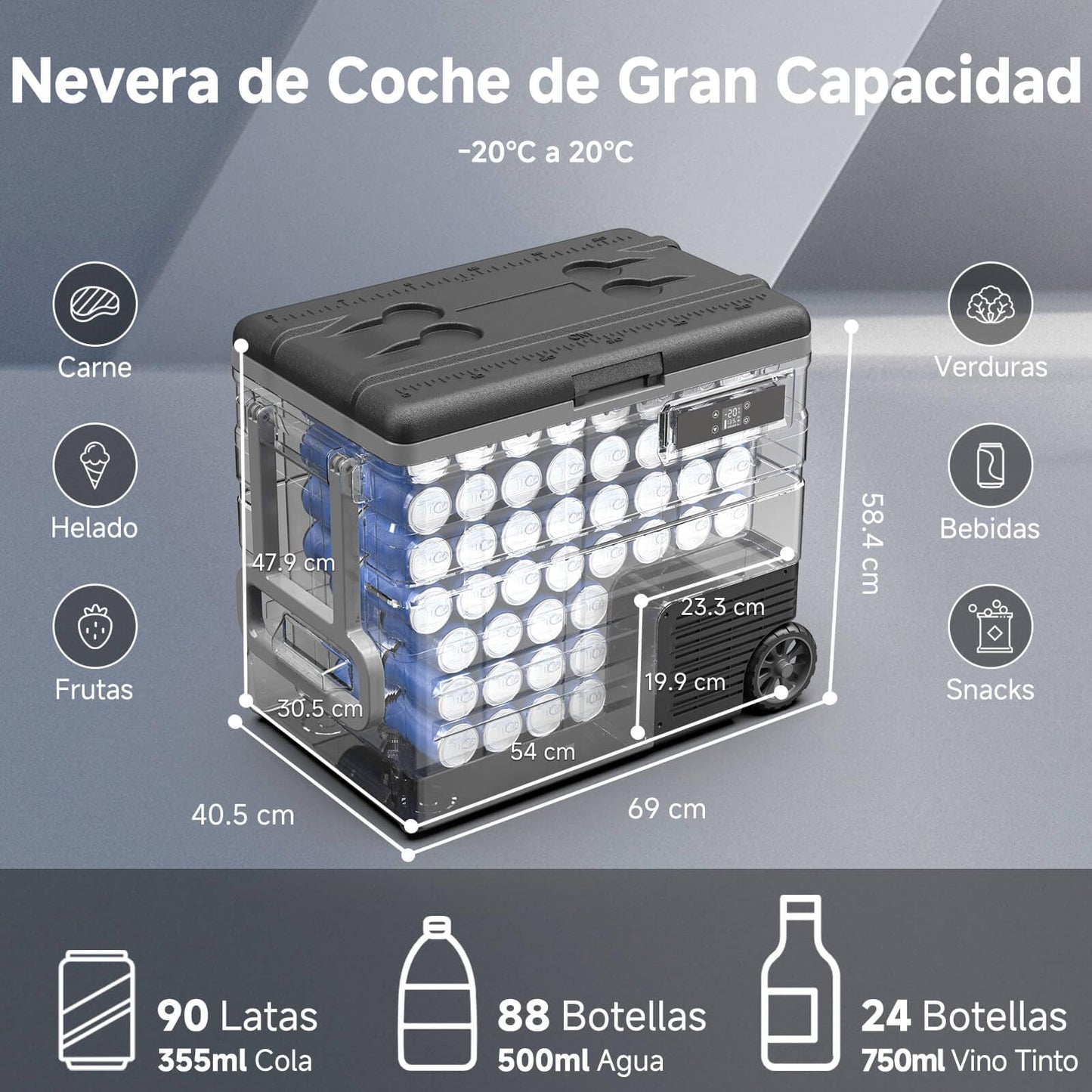 AAOBOSI Nevera Portátil 65 Litros, -20℃ a 20℃ Nevera Portatil Electrica, Nevera Coche 12V/24V DC y 100V a 240V AC, APP Control, Nevera Camping para Hogar, Viajes, Coche, Barco y Autocaravana