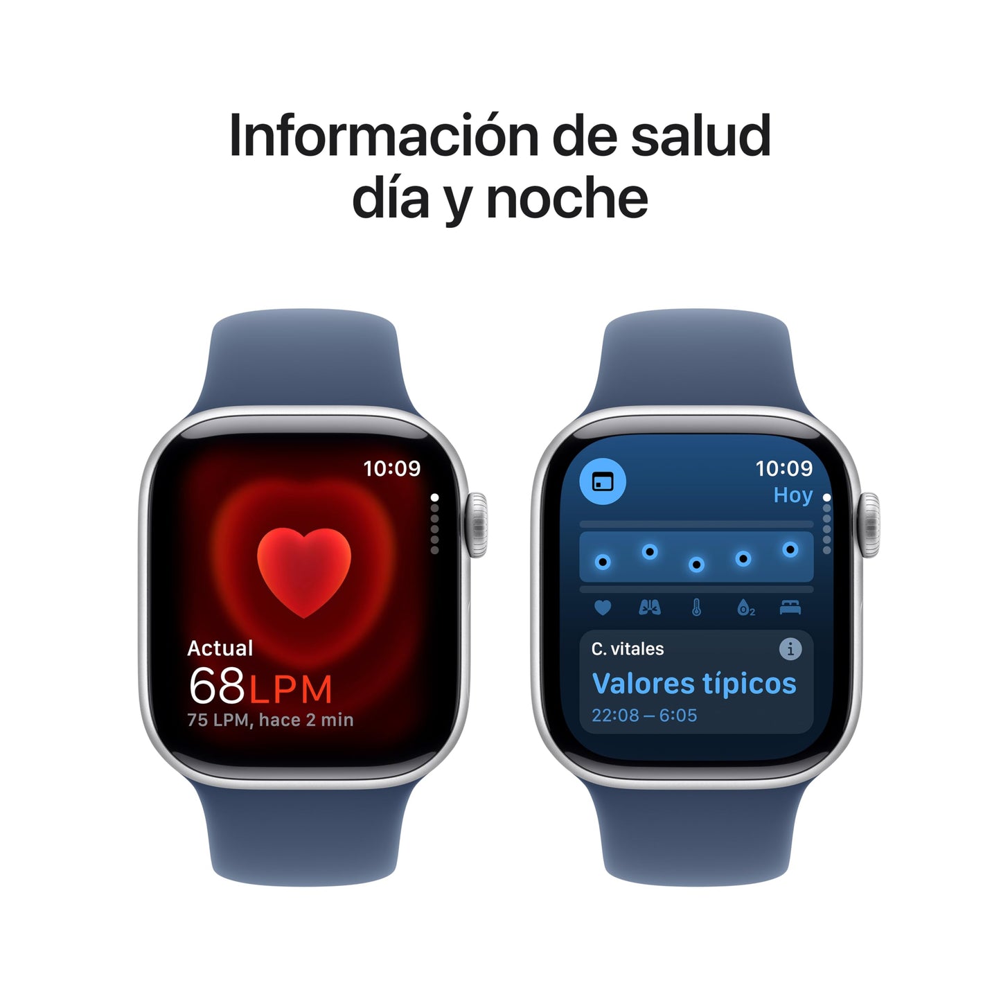 Apple Watch Series 10 GPS Smartwatch con Caja de Aluminio Plata de 42 mm y Correa Deportiva Azul Denim - Talla M/L. Monitor de entreno, App ECG, Pantalla Retina Siempre Activa