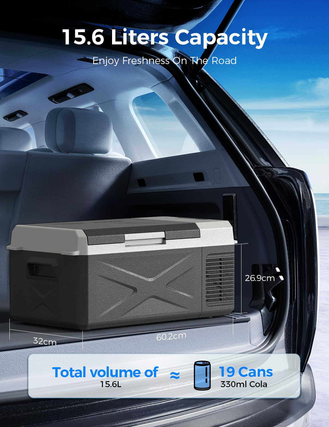 OMISOON 15.6L Nevera Portatil Electrica con Modo ECO, Nevera de Compresor Portátil Eléctrica, Refrigerador de Coche 12/24V DC, -20°C a 20°C para Hogar, Camping, Viajes