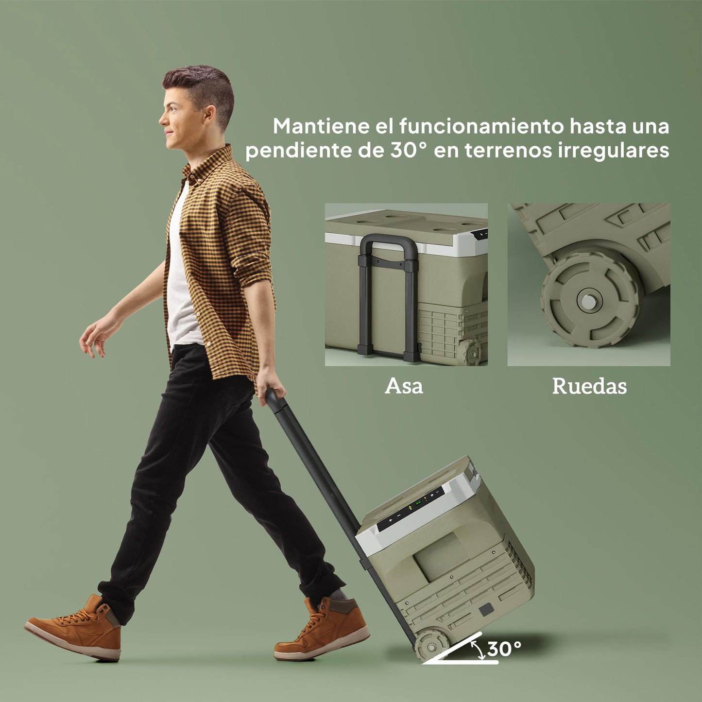 Outsunny Nevera Portátil Eléctrica 30L Refrigerador de Coche -20℃ a +20 ℃ 12V/24V Mini Frigorífico con Ruedas Compresor Pantalla LED Táctil para Hogar Camping Viajes Automóvil 61x39x41,5 cm Verde