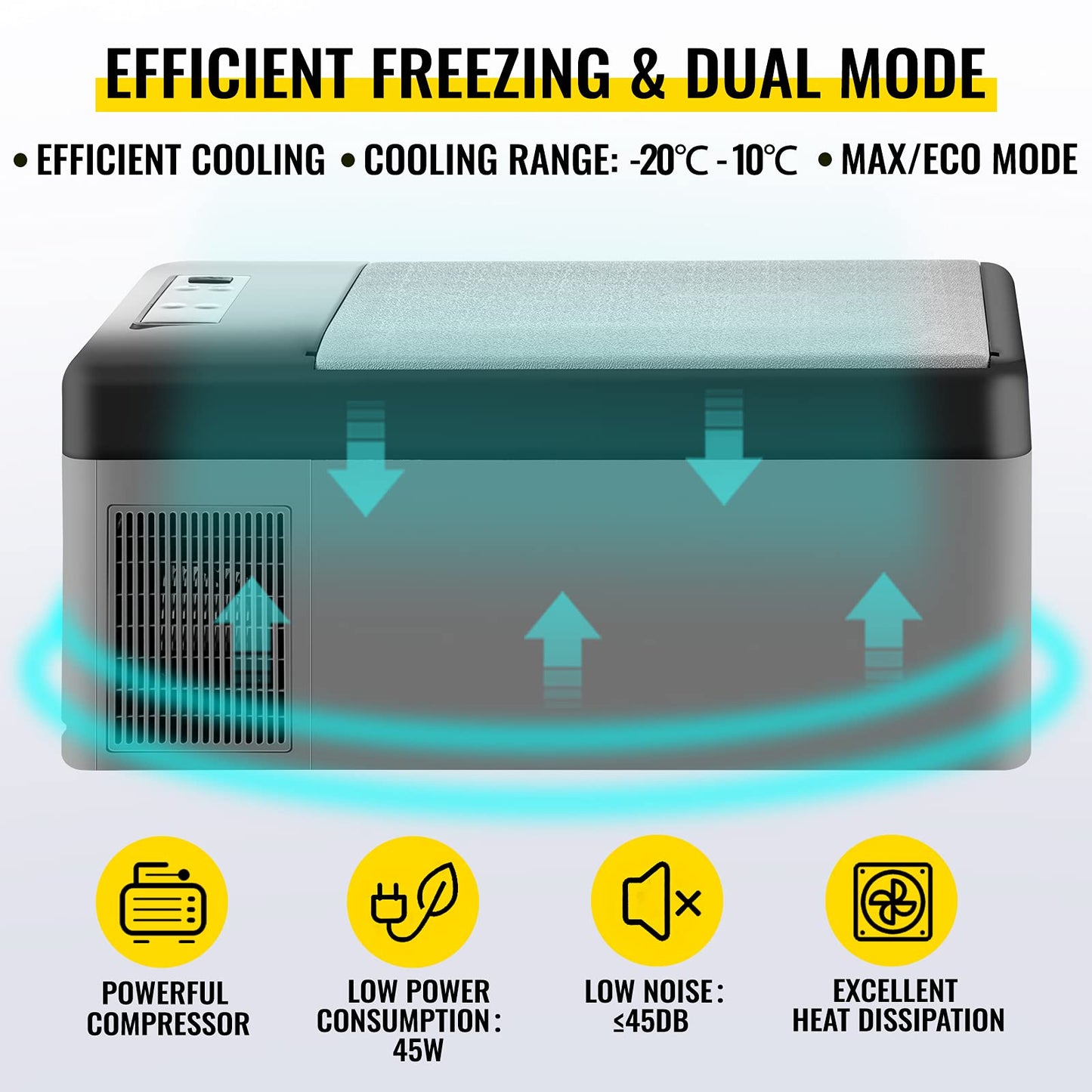VEVOR Nevera Portátil Eléctrica 15 L 12/24 V Refrigerador Portátil del Automóvil, Nevera de Coche Eléctrica con Batería de Coche de 3 Niveles Modo Dual con Panel de Control LCD Camping, Black