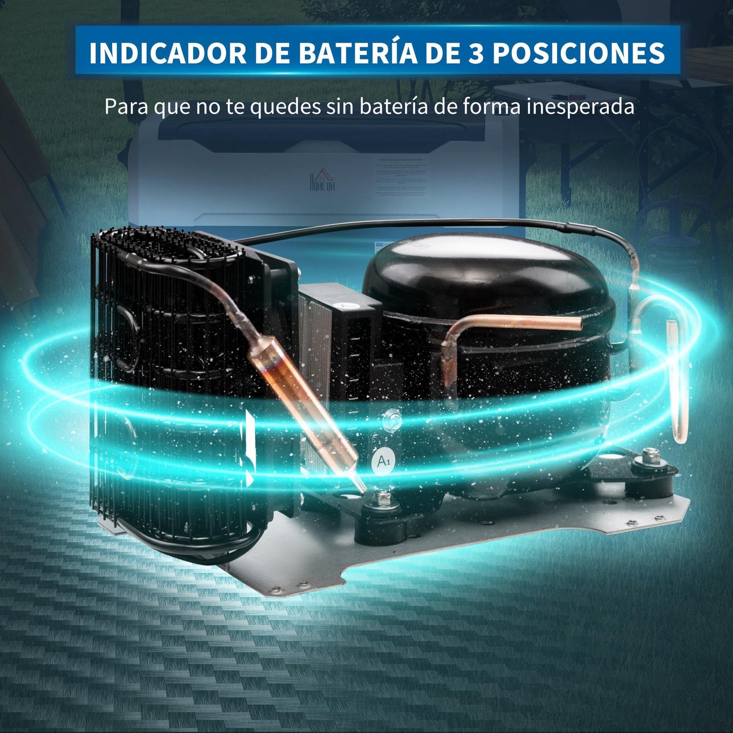 HOMCOM Nevera Compresor Portátil 30,5L Refrigerador de Coche -20℃-20℃ 12 / 24V DC y 100-240V CA con 2 Ruedas Asas y Compartimento Congelador para Camping Viajes 72,6x39x37,3 cm Negro