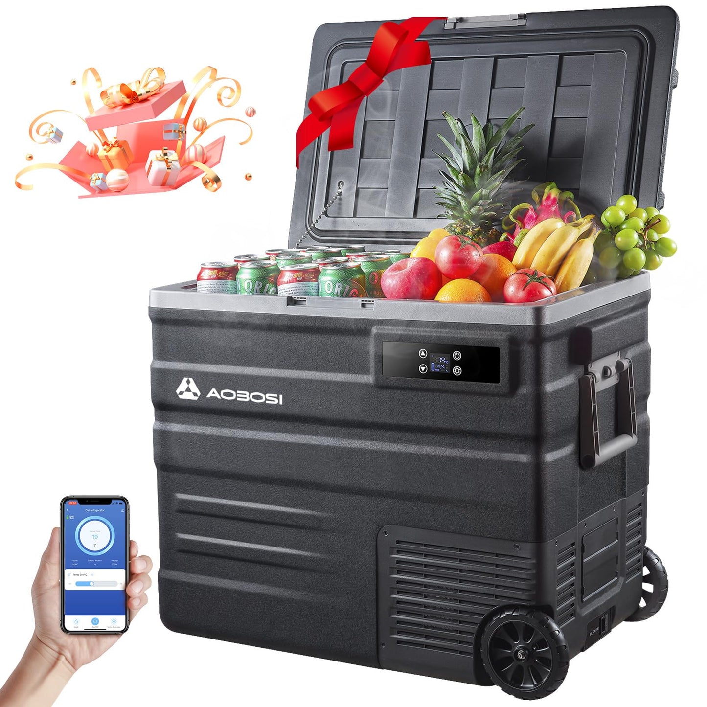 AAOBOSI Nevera Portátil 65 Litros, -20℃ a 20℃ Nevera Portatil Electrica, Nevera Coche 12V/24V DC y 100V a 240V AC, APP Control, Nevera Camping para Hogar, Viajes, Coche, Barco y Autocaravana
