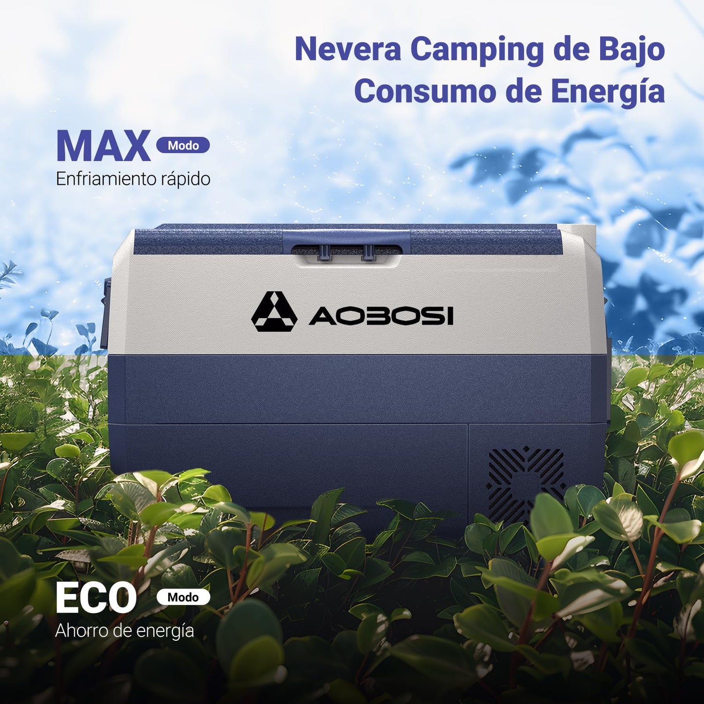 AAOBOSI 50l Nevera Portatil con Ruedas, Nevera Compresor con APP y Puerto USB, Nevera Camping 20 °C a -20 °C, 12/24V DC,100-240V AC, para Hogar, Camping, Viajes, Coche, Barco y Autocaravana,Zona únicr