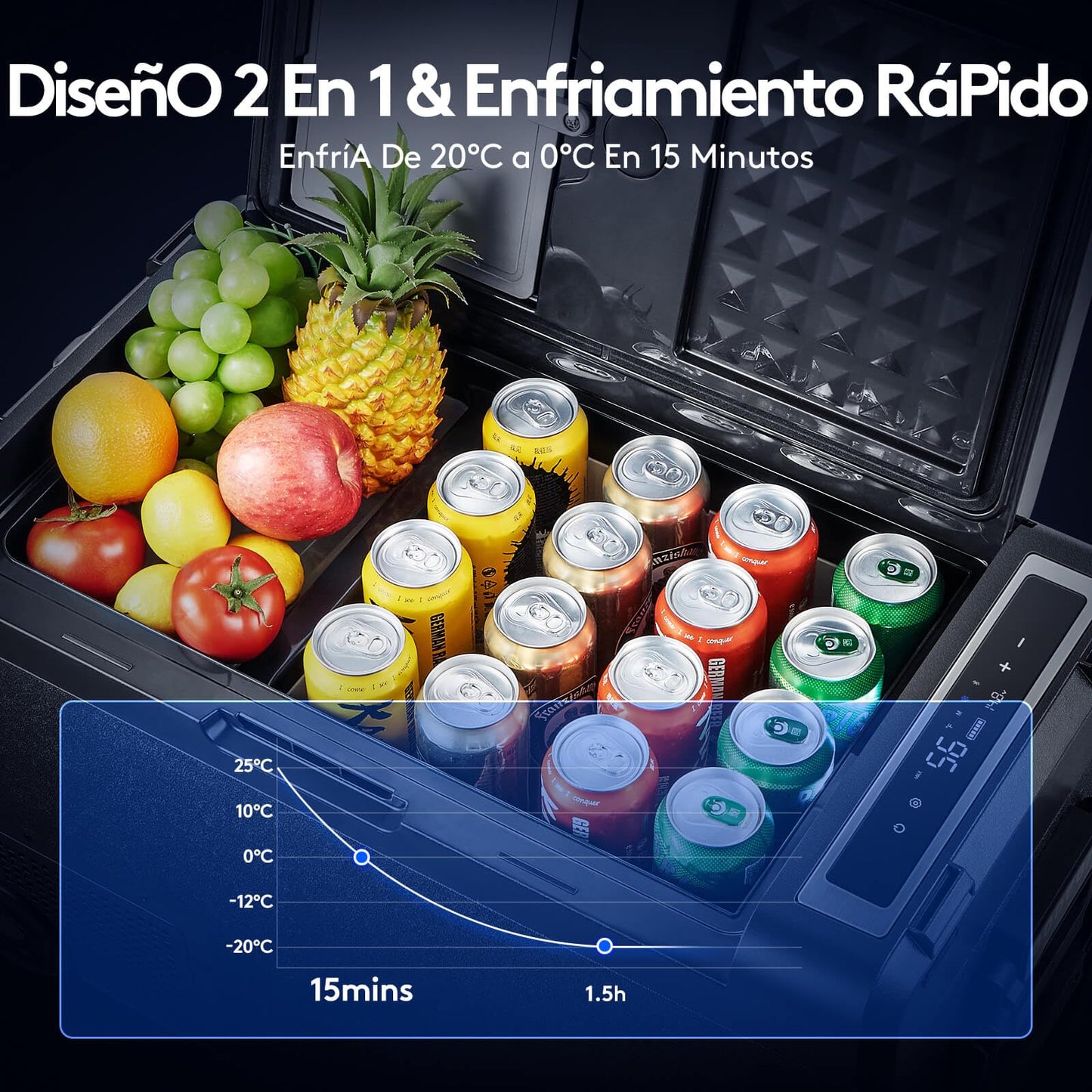 AAOBOSI Nevera Portatil 58L, Nevera 12V Compresor -20°C a 20°C, 12/24V DC y 100-240V AC Rugged Nevera para Coches, Casa, Viajes, Barco, Autocaravana, Camping y Pesca