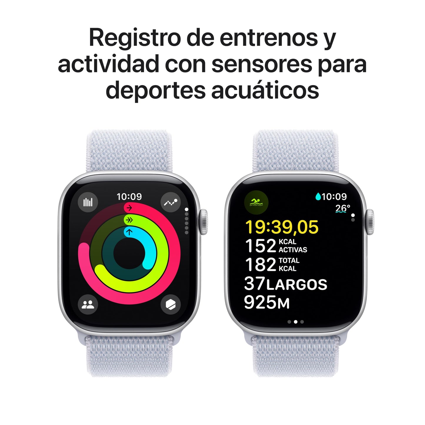 Apple Watch Series 10 GPS Smartwatch con Caja de Aluminio Plata de 46 mm y Correa Loop Deportiva Azul Nube - Talla única. Monitor de entreno, App ECG y Neutro en Carbono