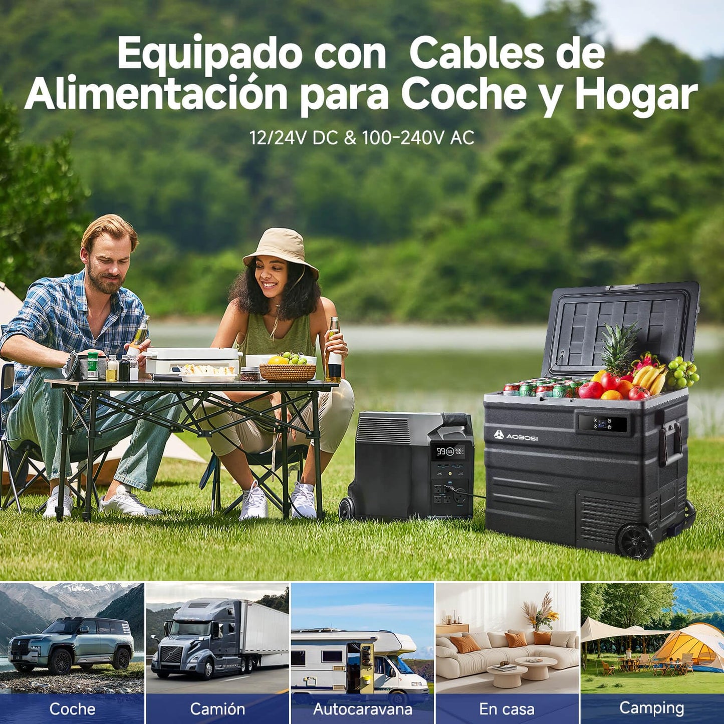 AAOBOSI Nevera Portátil 65 Litros, -20℃ a 20℃ Nevera Portatil Electrica, Nevera Coche 12V/24V DC y 100V a 240V AC, APP Control, Nevera Camping para Hogar, Viajes, Coche, Barco y Autocaravana
