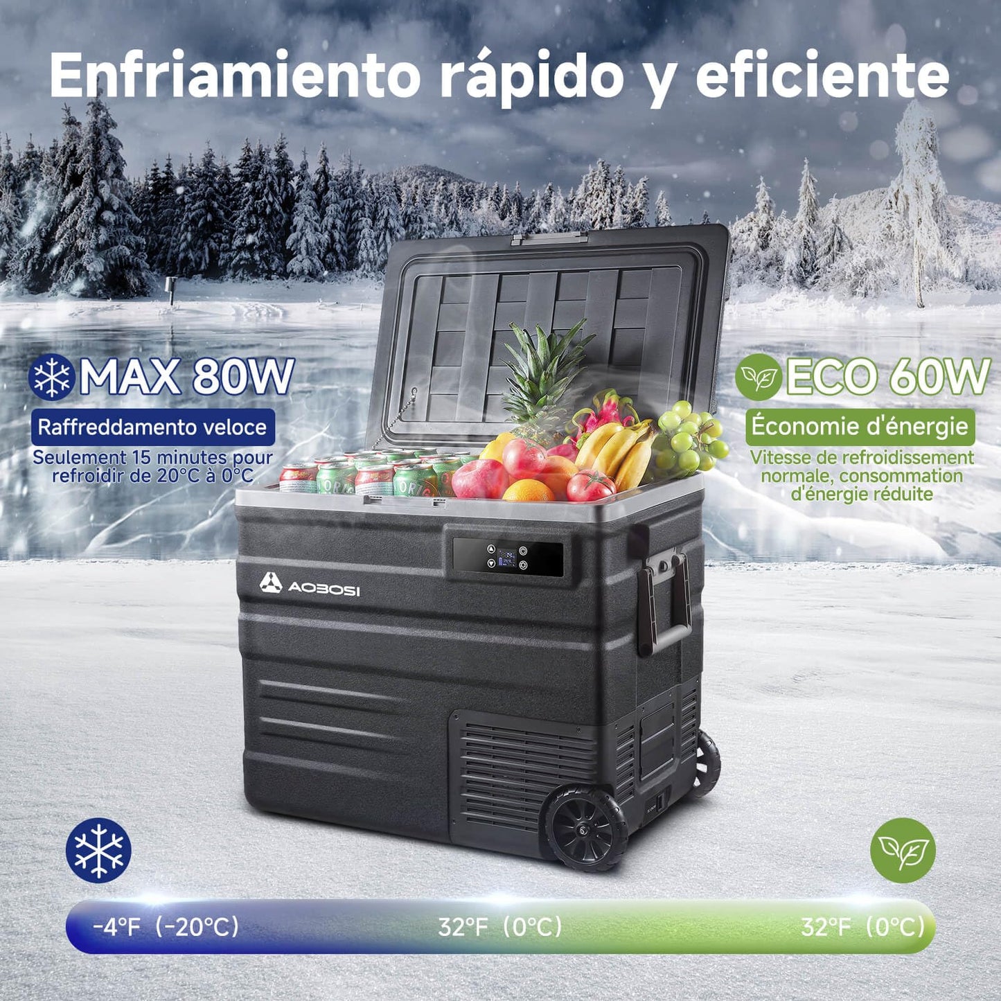 AAOBOSI Nevera Portátil 65 Litros, -20℃ a 20℃ Nevera Portatil Electrica, Nevera Coche 12V/24V DC y 100V a 240V AC, APP Control, Nevera Camping para Hogar, Viajes, Coche, Barco y Autocaravana