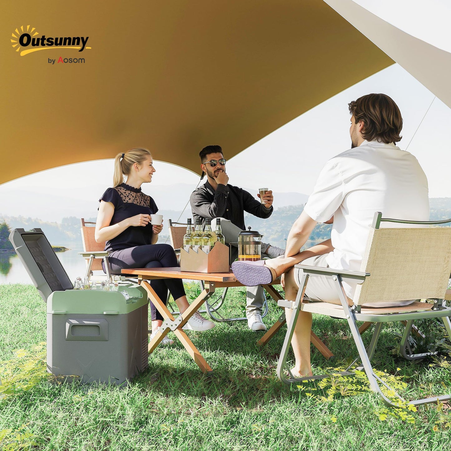 Outsunny Nevera Portátil Eléctrica 24,2L Refrigerador de Coche 12V-220V Mini Frigorífico con Compresor Luz LED Pantalla Digital Modos ECO y MAX de -20℃ a +20 ℃ para Hogar Camping Viajes Automóvil
