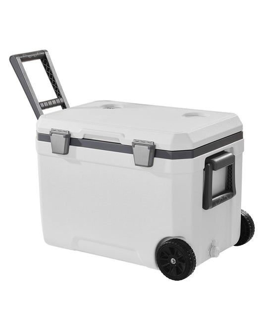 VEVOR Nevera Portátil con Ruedas de 45 Qt con Retención de Hielo con Asas Resistentes y Portavasos Enfriador Portátil Aislado de Material Rígido Liviano Adecuado para Pícnics Familiares, Viajes