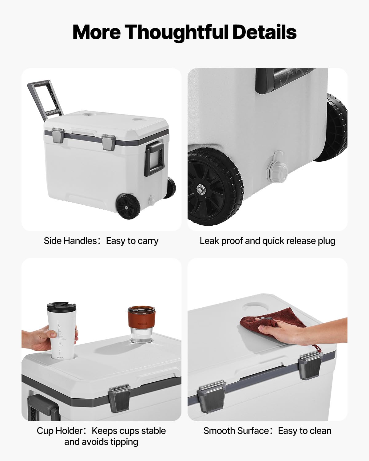 VEVOR Nevera Portátil con Ruedas de 45 Qt con Retención de Hielo con Asas Resistentes y Portavasos Enfriador Portátil Aislado de Material Rígido Liviano Adecuado para Pícnics Familiares, Viajes