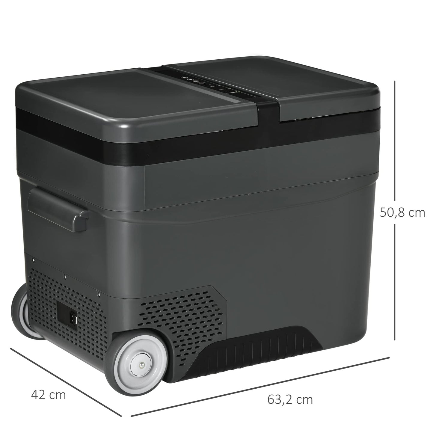 Outsunny Nevera Compresor Portátil 45L Nevera Portátil Eléctrica para Coche Congelador CC 12V/24V hasta -22℃ con Pantalla LED Táctil Asa Retráctil Ruedas para Camping Viajes 63,2x42x50,8 cm Negro