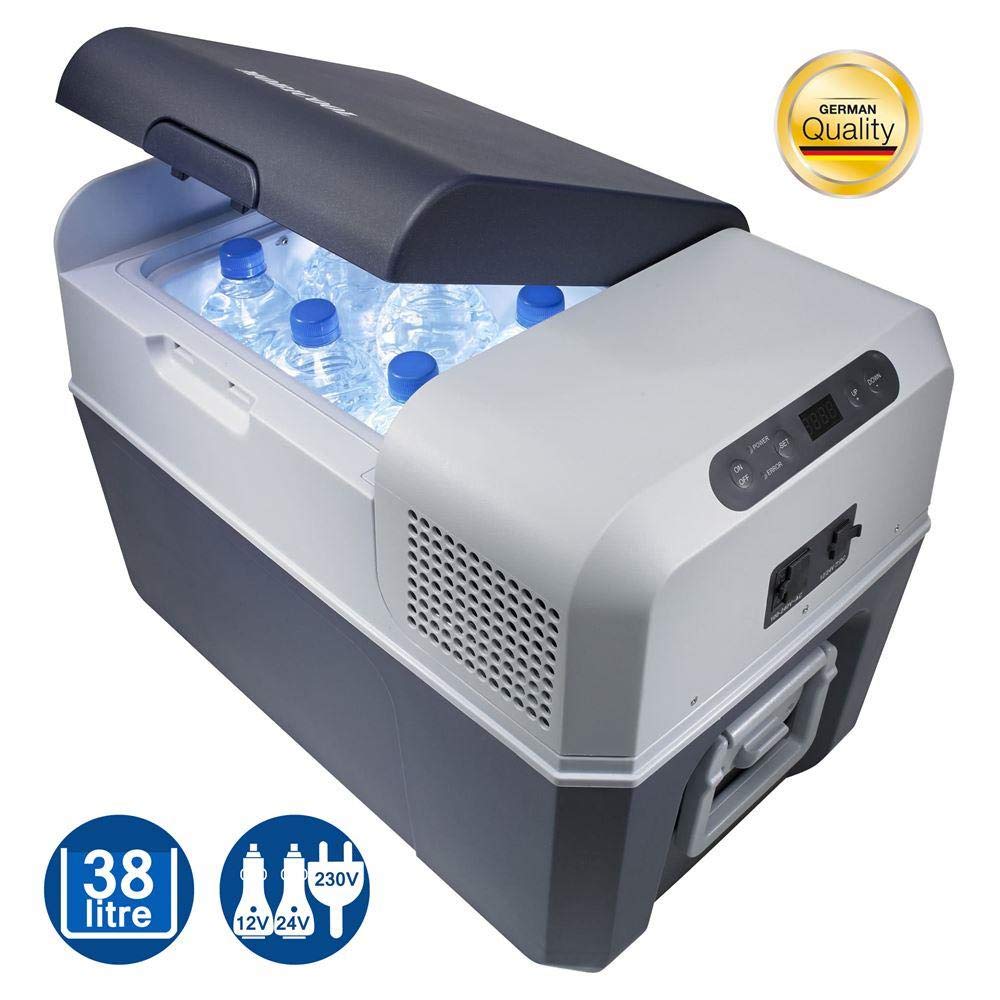 Mobicool FR40 AC/DC - Nevera termoeléctrica portátil, Conexiones 12/24/230 V, 38 litros de Capacidad, clasificación energética A+, Color Azul/Gris