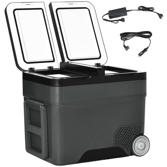 Outsunny Nevera Compresor Portátil 45L Nevera Portátil Eléctrica para Coche Congelador CC 12V/24V hasta -22℃ con Pantalla LED Táctil Asa Retráctil Ruedas para Camping Viajes 63,2x42x50,8 cm Negro