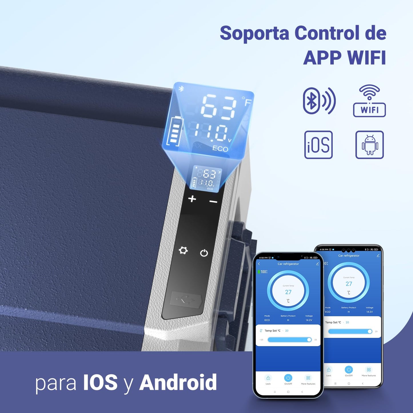 AAOBOSI 50l Nevera Portatil con Ruedas, Nevera Compresor con APP y Puerto USB, Nevera Camping 20 °C a -20 °C, 12/24V DC,100-240V AC, para Hogar, Camping, Viajes, Coche, Barco y Autocaravana,Zona únicr
