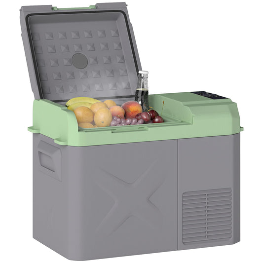 Outsunny Nevera Portátil Eléctrica 24,2L Refrigerador de Coche 12V-220V Mini Frigorífico con Compresor Luz LED Pantalla Digital Modos ECO y MAX de -20℃ a +20 ℃ para Hogar Camping Viajes Automóvil
