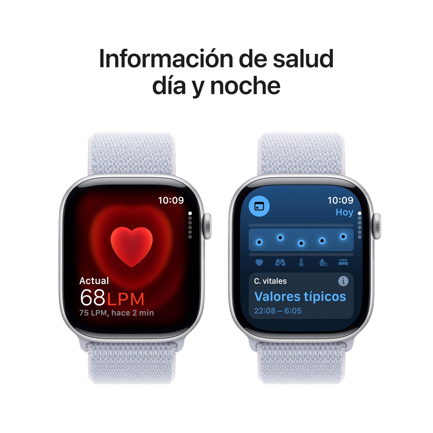 Apple Watch Series 10 GPS Smartwatch con Caja de Aluminio Plata de 46 mm y Correa Loop Deportiva Azul Nube - Talla única. Monitor de entreno, App ECG y Neutro en Carbono