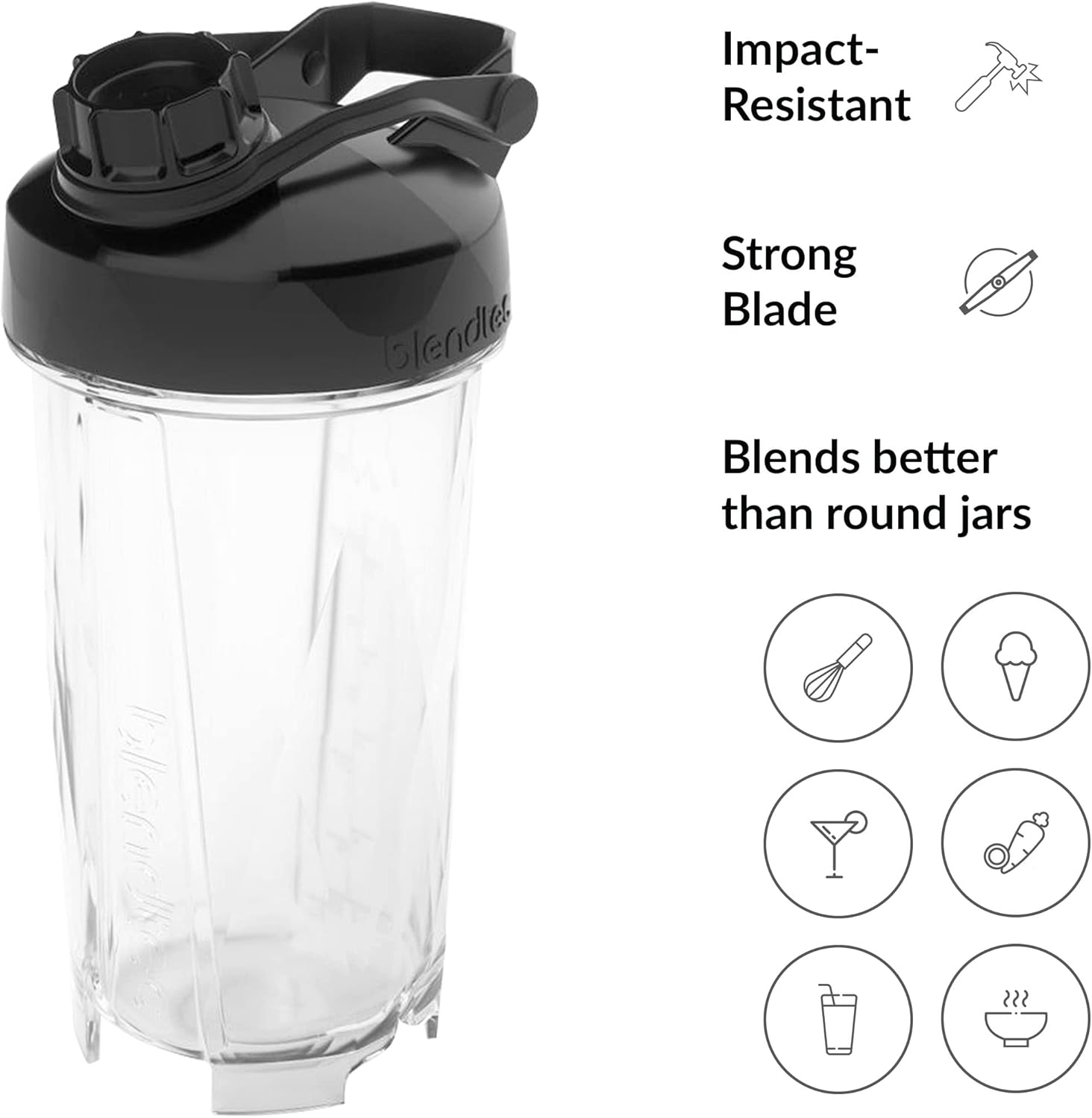 Blendtec GO - Botella reutilizable de 30 onzas, vaso licuador de una sola porción, incluye tapa de viaje, tarro sin BPA, transparente