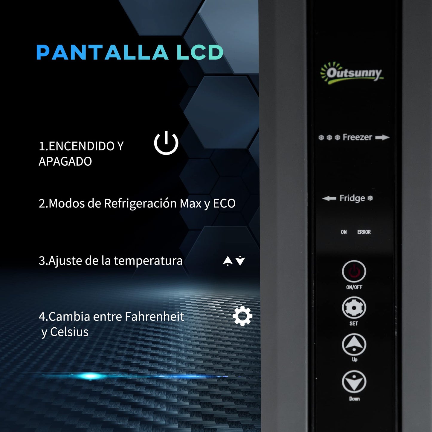 Outsunny Nevera Compresor Portátil 45L Nevera Portátil Eléctrica para Coche Congelador CC 12V/24V hasta -22℃ con Pantalla LED Táctil Asa Retráctil Ruedas para Camping Viajes 63,2x42x50,8 cm Negro