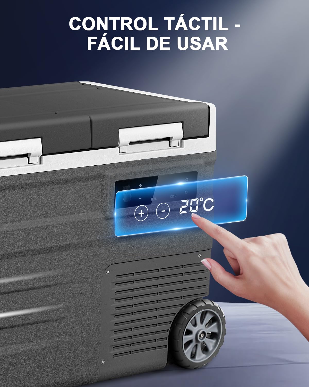 UD45 Nevera Portátil Eléctrica, 40,6L Refrigerador de Coche 12V/24V CC o 100-240V CA, -20ºC a 20ºC Mini Nevera de Coche Para Acampar, Viajar, Camión, Barco, Con Barra de Tracción y Ruedas - Negro