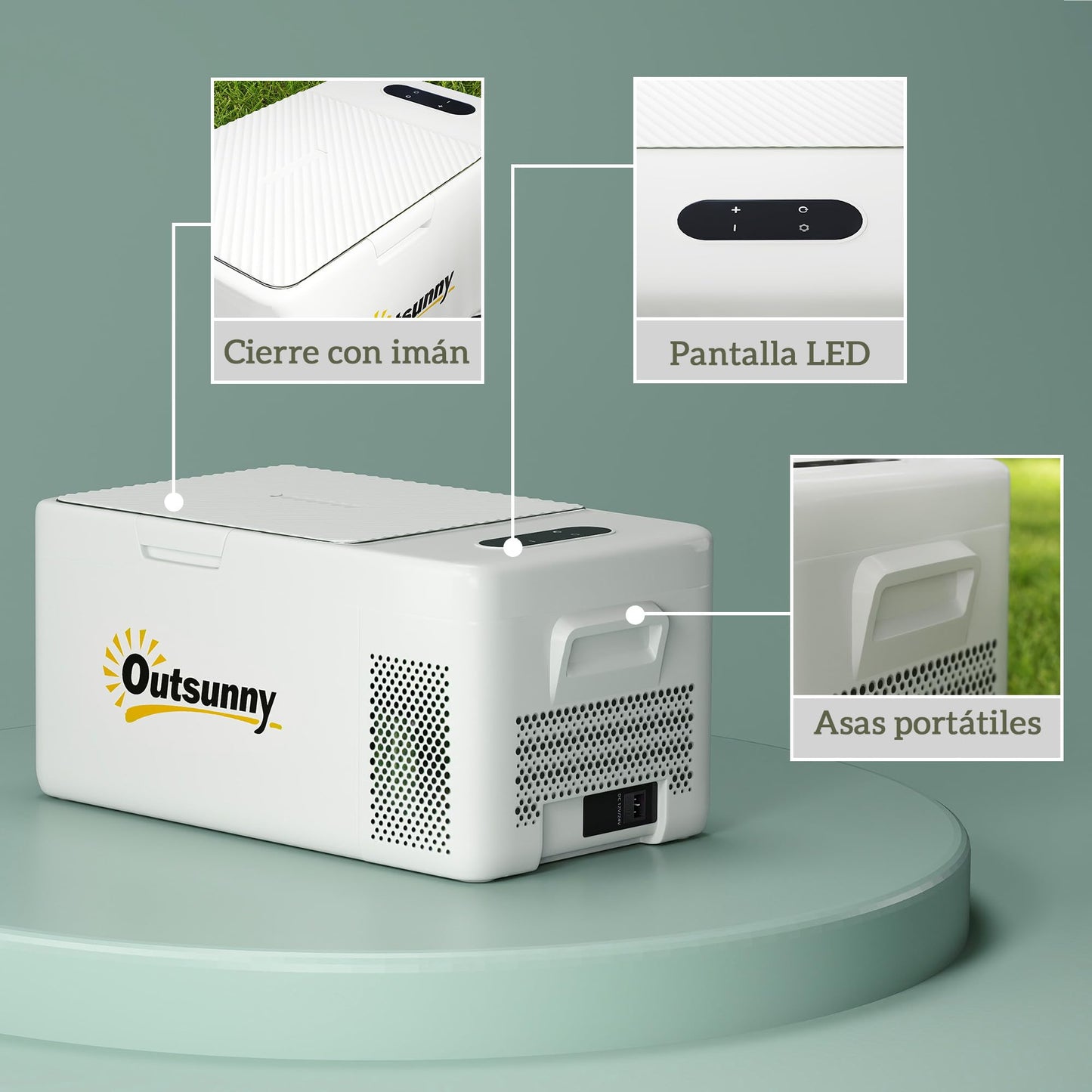 Outsunny Nevera Portátil Eléctrica 16,8L Refrigerador de Coche 12V-220V Mini Frigorífico con Compresor Luz LED Pantalla Digital Modos ECO y MAX de -20℃ a +20 ℃ para Hogar Camping Viajes Automóvil