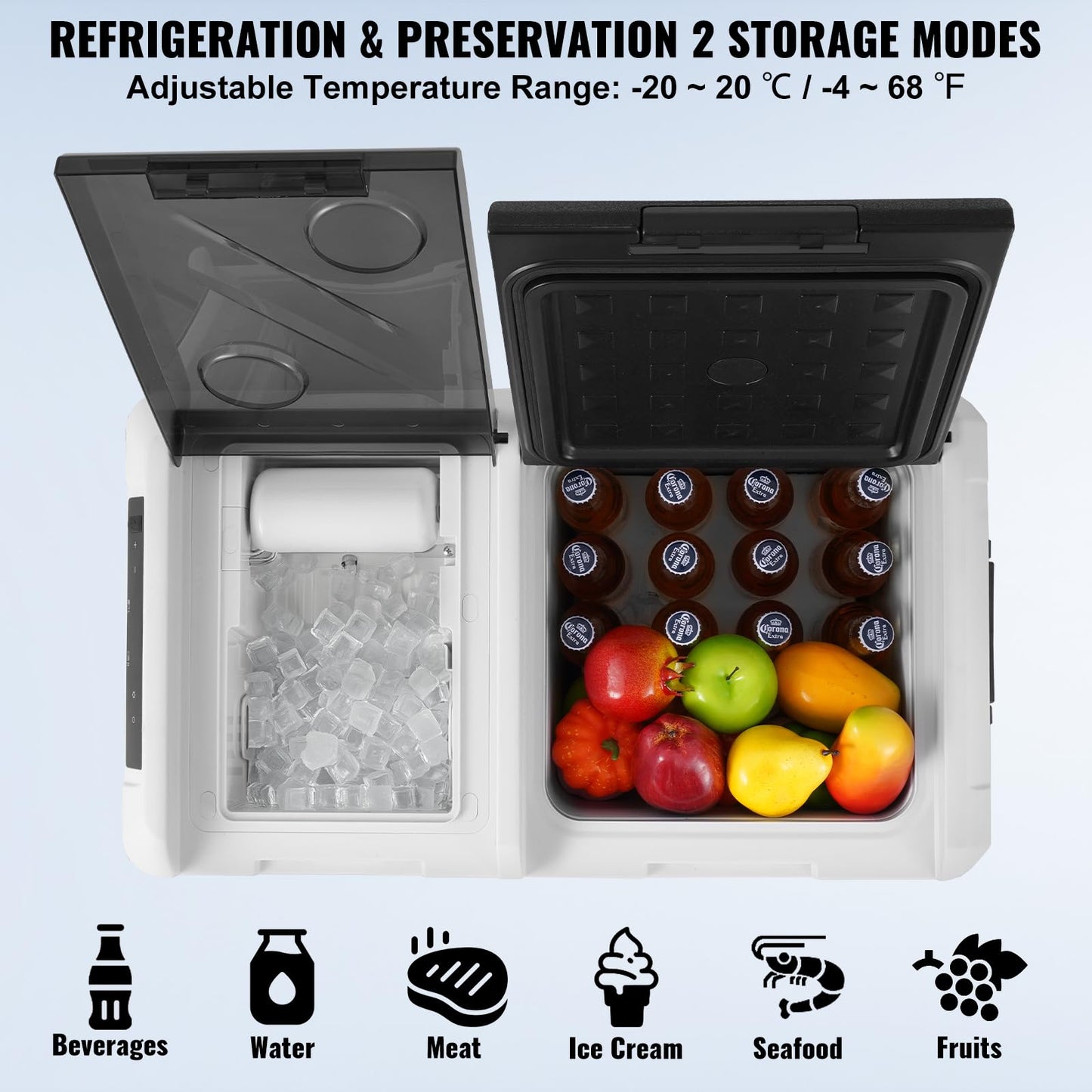 VEVOR Refrigerador Portátil para Automóvil, con Función de Fabricación de Hielo, Doble Zona de 36 L, Temperatura Ajustable de -20~20 ℃, con Compresor para Acampar, Automóvil, 734 x 396 x 544 mm