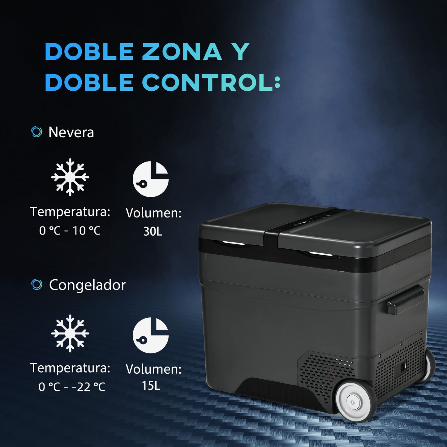 Outsunny Nevera Compresor Portátil 45L Nevera Portátil Eléctrica para Coche Congelador CC 12V/24V hasta -22℃ con Pantalla LED Táctil Asa Retráctil Ruedas para Camping Viajes 63,2x42x50,8 cm Negro