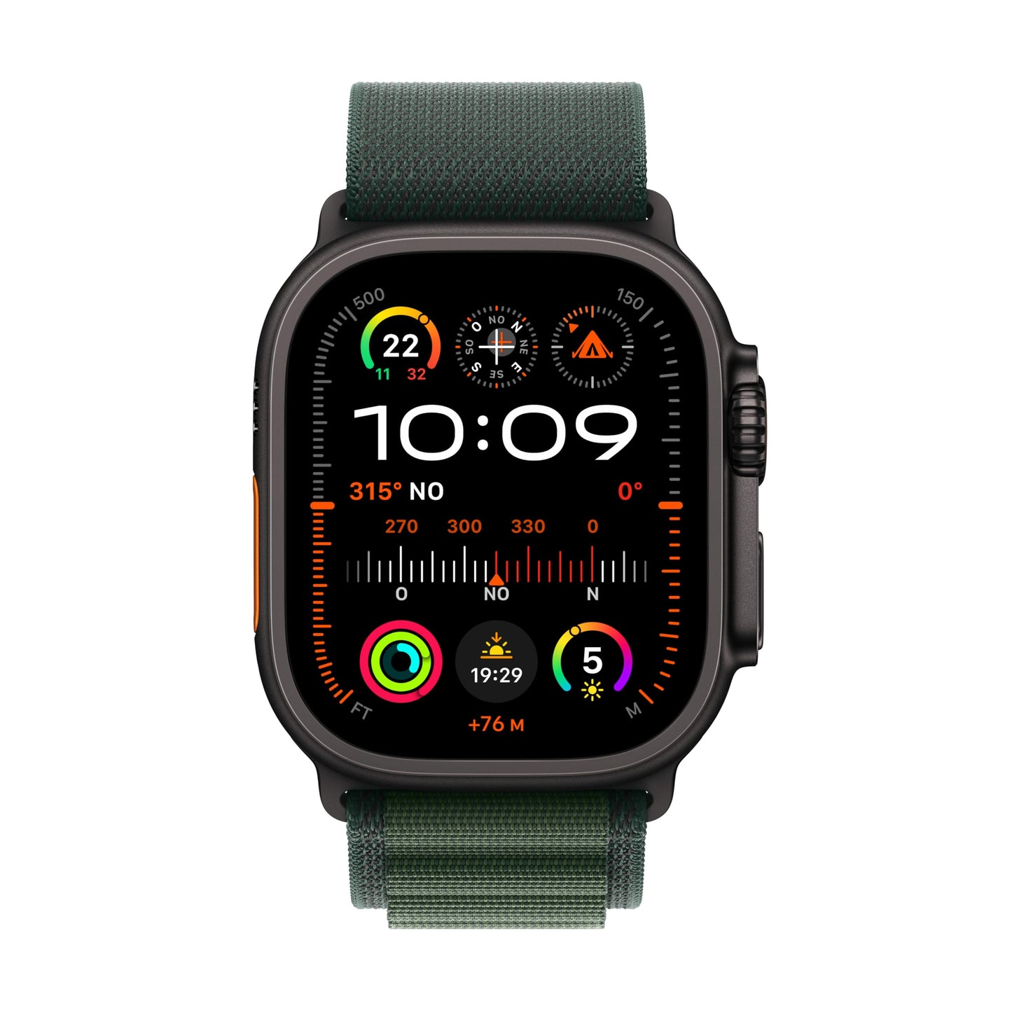 Apple Watch Ultra 2 GPS + Cellular Smartwatch, Reloj Deportivo con Caja de Titanio Negro Resistente de 49 mm y Correa Loop Alpine Verde Oscuro - Talla M. Monitor de entreno y Neutro en Carbono