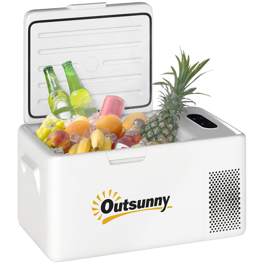 Outsunny Nevera Portátil Eléctrica 16,8L Refrigerador de Coche 12V-220V Mini Frigorífico con Compresor Luz LED Pantalla Digital Modos ECO y MAX de -20℃ a +20 ℃ para Hogar Camping Viajes Automóvil