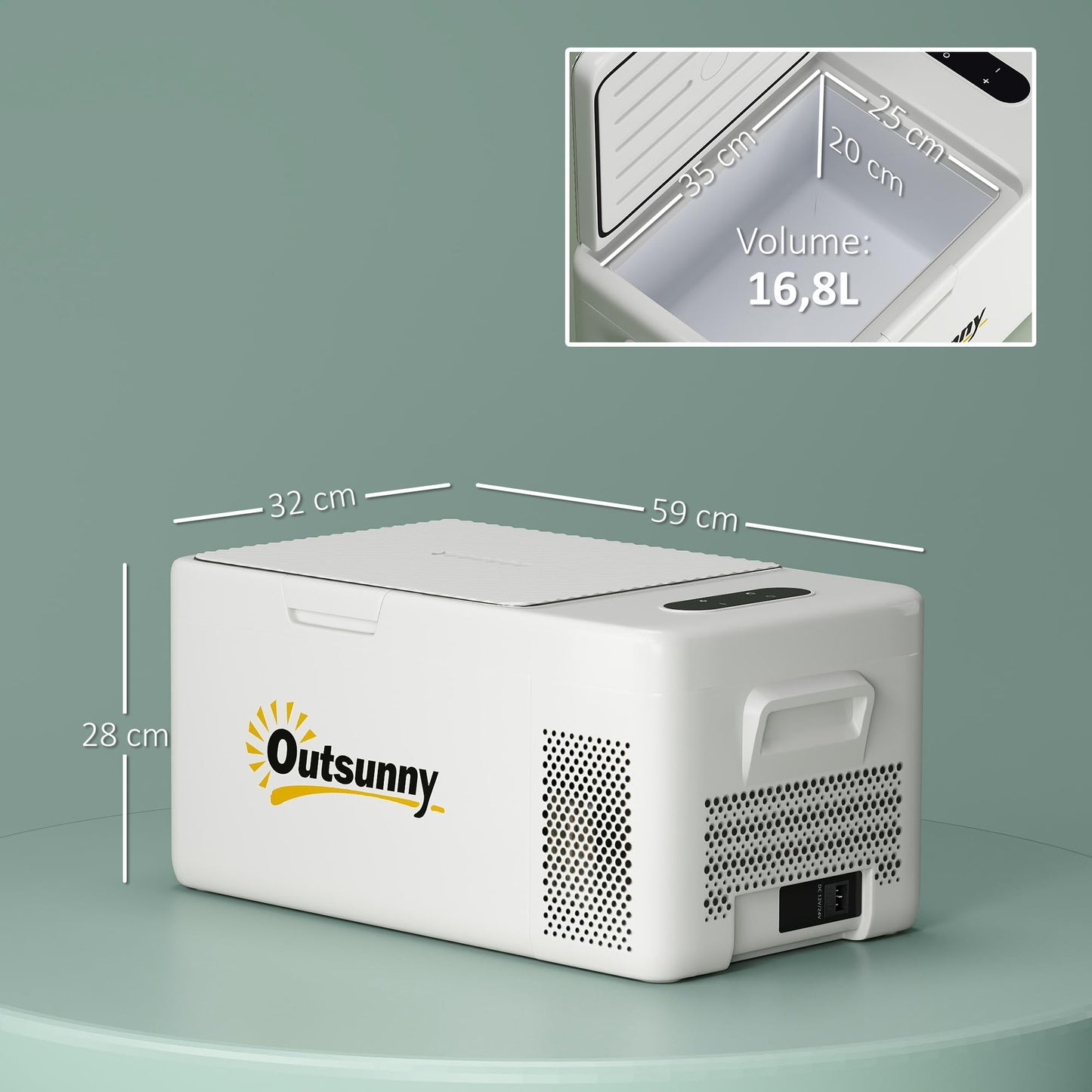 Outsunny Nevera Portátil Eléctrica 16,8L Refrigerador de Coche 12V-220V Mini Frigorífico con Compresor Luz LED Pantalla Digital Modos ECO y MAX de -20℃ a +20 ℃ para Hogar Camping Viajes Automóvil