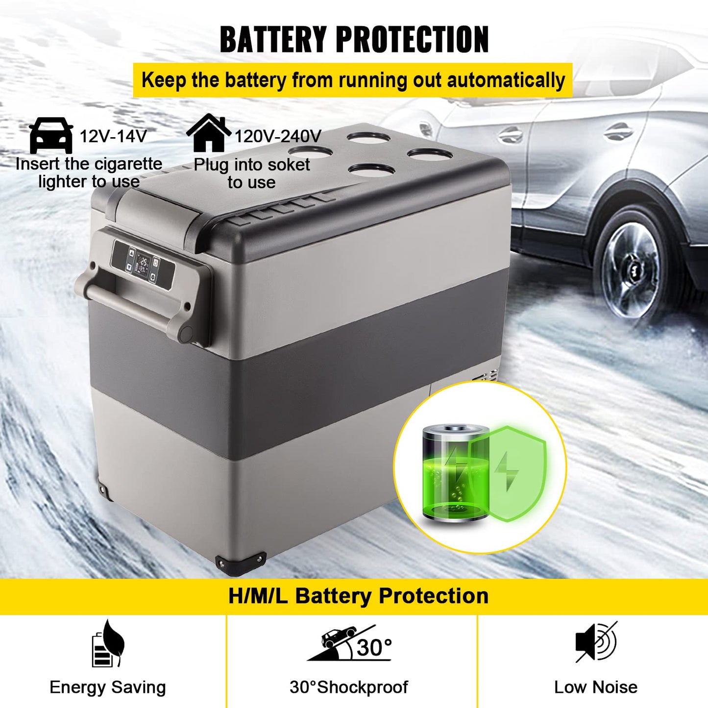 VEVOR Refrigerador para Coche 55 L Mini Caja del Congelador Caja Fresca Frigorífico Coche Nevera -20 a 10 Grados Centígrados para Camping Caravanas Picnics Festivales