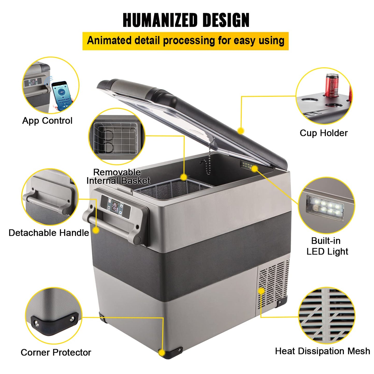 VEVOR Refrigerador para Coche 55 L Mini Caja del Congelador Caja Fresca Frigorífico Coche Nevera -20 a 10 Grados Centígrados para Camping Caravanas Picnics Festivales