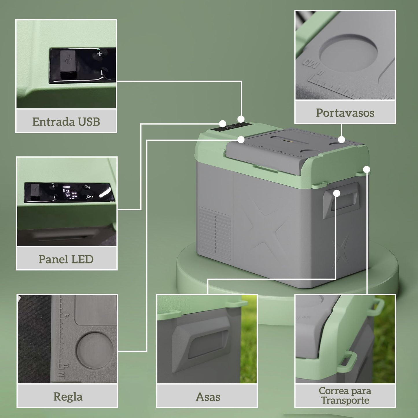 Outsunny Nevera Portátil Eléctrica 24,2L Refrigerador de Coche 12V-220V Mini Frigorífico con Compresor Luz LED Pantalla Digital Modos ECO y MAX de -20℃ a +20 ℃ para Hogar Camping Viajes Automóvil
