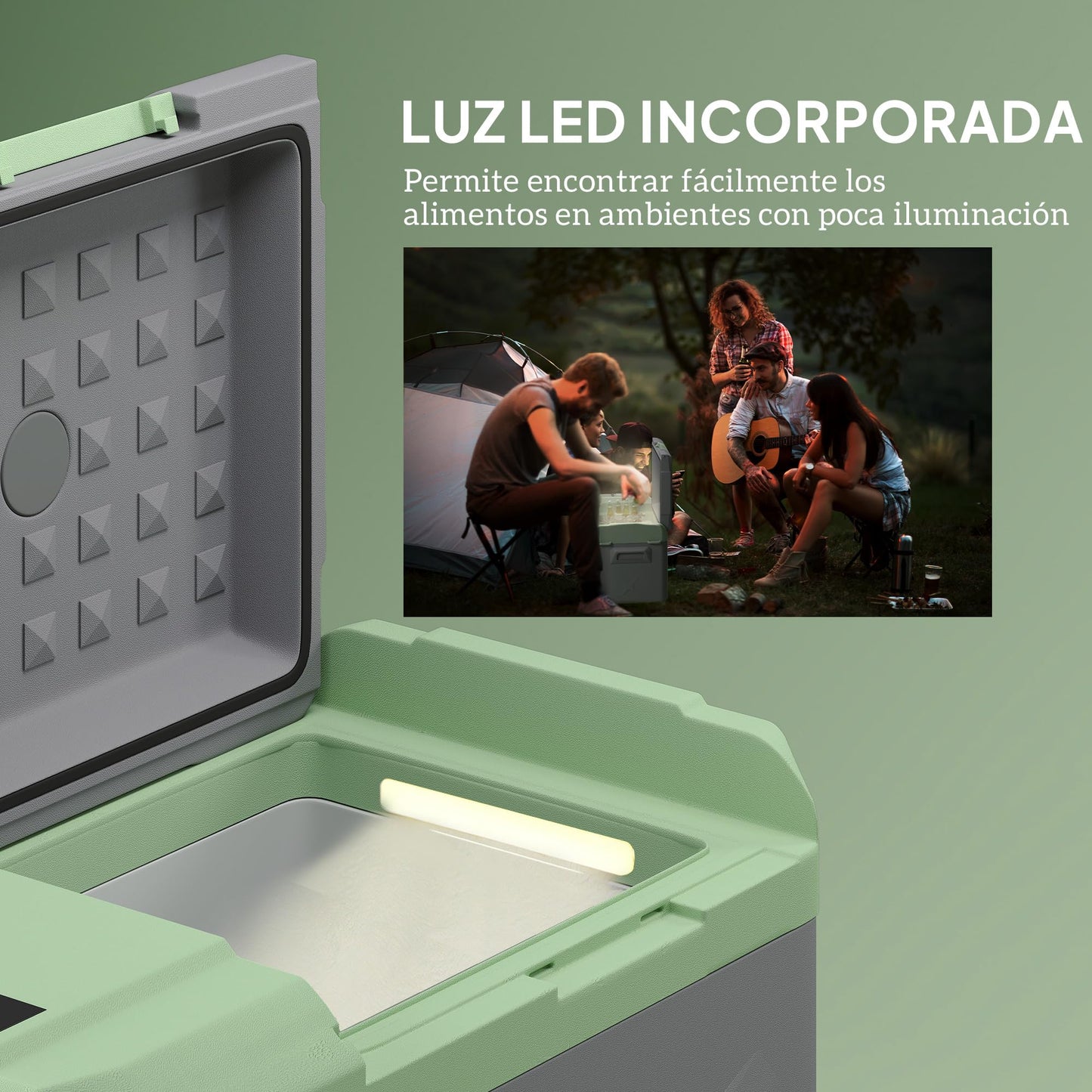 Outsunny Nevera Portátil Eléctrica 24,2L Refrigerador de Coche 12V-220V Mini Frigorífico con Compresor Luz LED Pantalla Digital Modos ECO y MAX de -20℃ a +20 ℃ para Hogar Camping Viajes Automóvil