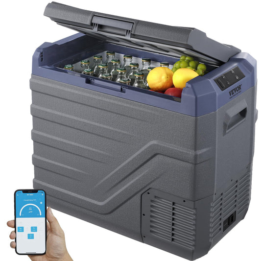 VEVOR Nevera de Compresión Portátil 45 L Mini Nevera para Coche 12/24V CC y 100-240V CA Caja Enfriadora de Zona Única Temperatura Ajustable de -20°C a 20°C para Camión Barco Casa Camping, Gris