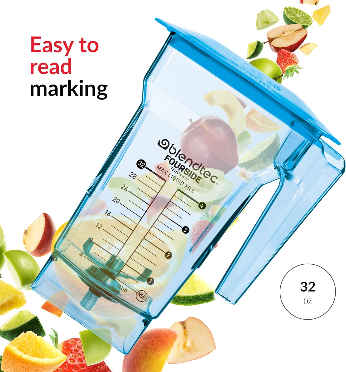Blendtec 40-612-62 - Tarro de cuatro lados (75 onzas), acero inoxidable, color azul