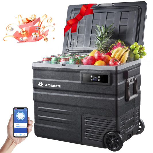 AAOBOSI Nevera Portátil 65 Litros, -20℃ a 20℃ Nevera Portatil Electrica, Nevera Coche 12V/24V DC y 100V a 240V AC, APP Control, Nevera Camping para Hogar, Viajes, Coche, Barco y Autocaravana