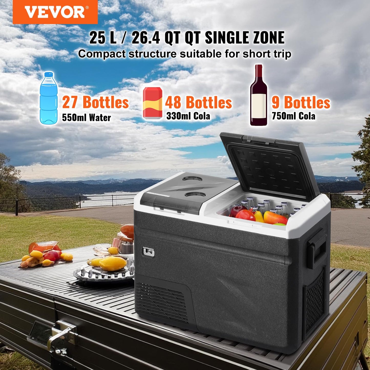 VEVOR Refrigerador Portátil para Automóvil, con Función de Fabricación de Hielo, Doble Zona de 36 L, Temperatura Ajustable de -20~20 ℃, con Compresor para Acampar, Automóvil, 734 x 396 x 544 mm
