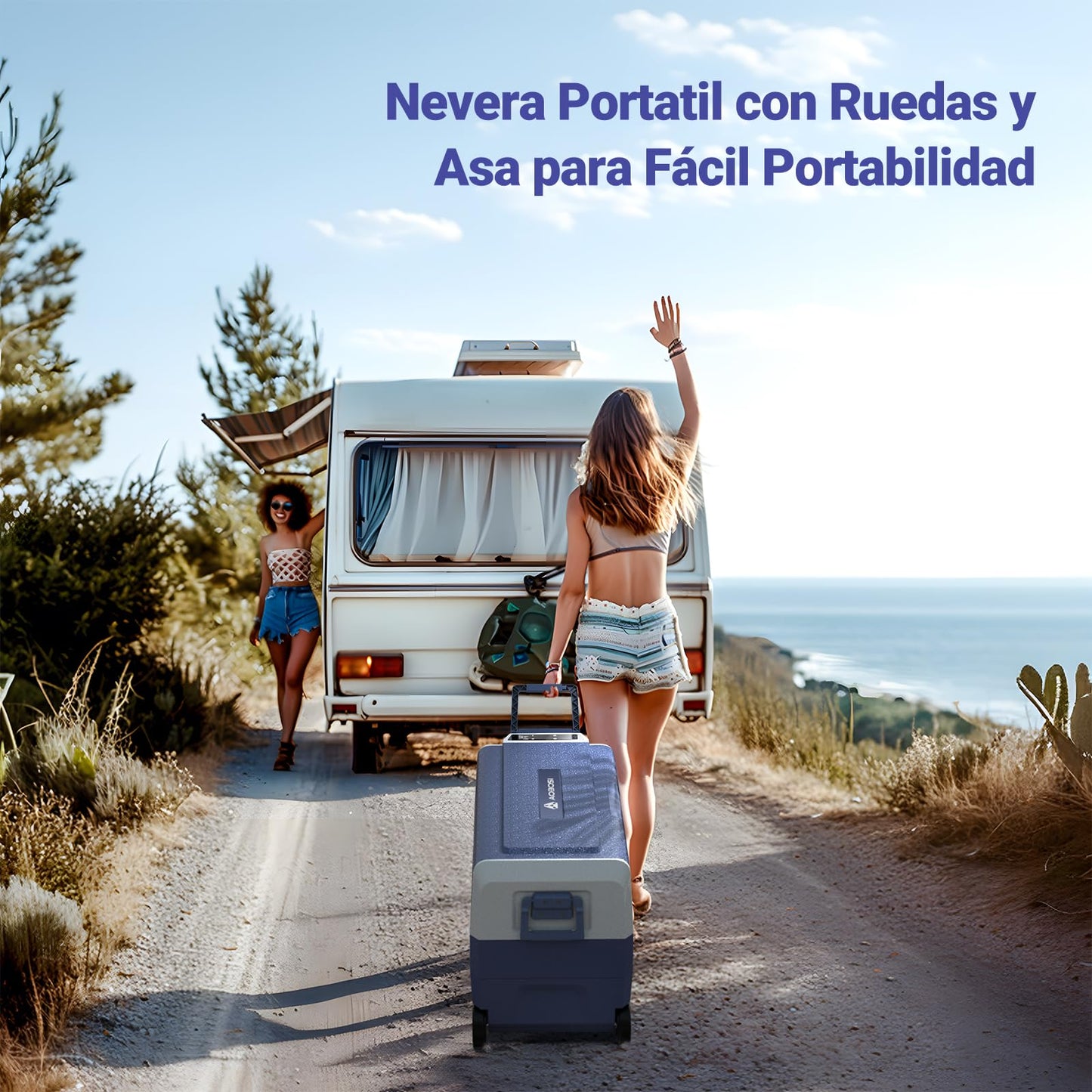 AAOBOSI 50l Nevera Portatil con Ruedas, Nevera Compresor con APP y Puerto USB, Nevera Camping 20 °C a -20 °C, 12/24V DC,100-240V AC, para Hogar, Camping, Viajes, Coche, Barco y Autocaravana,Zona únicr