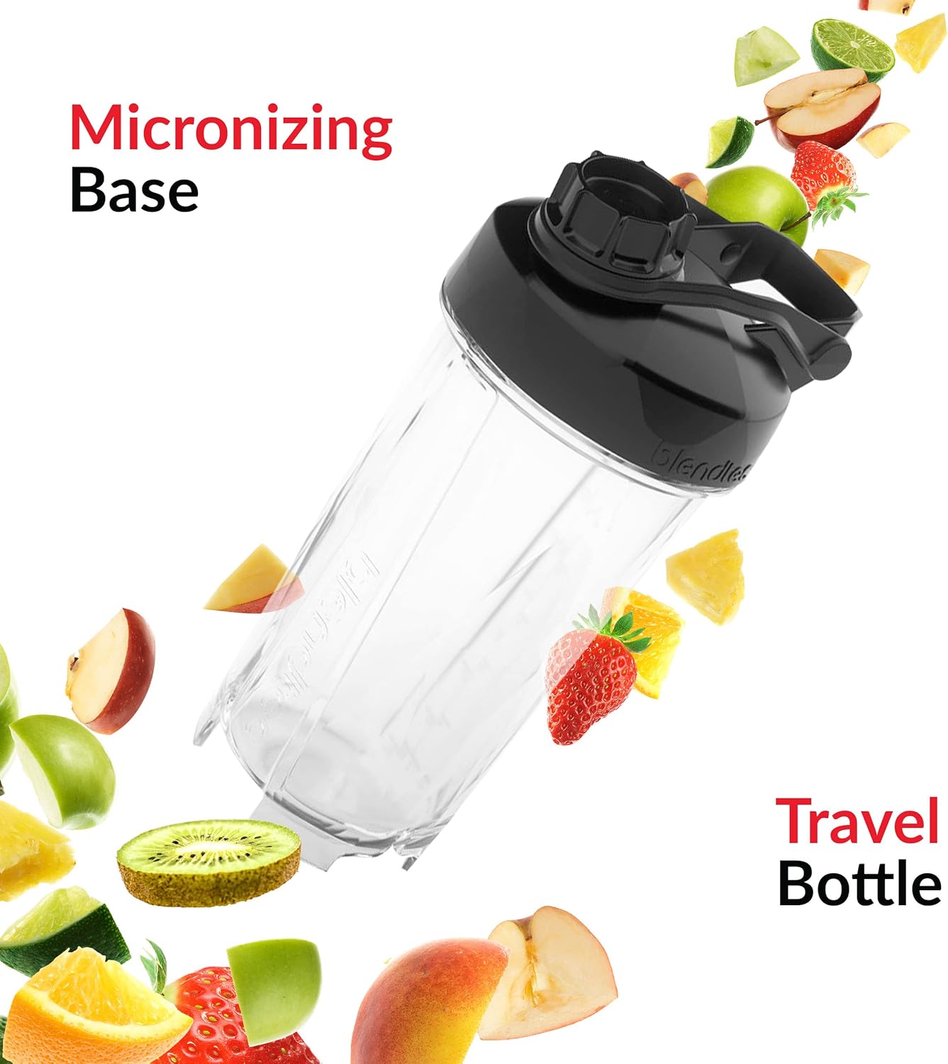 Blendtec GO - Botella reutilizable de 30 onzas, vaso licuador de una sola porción, incluye tapa de viaje, tarro sin BPA, transparente