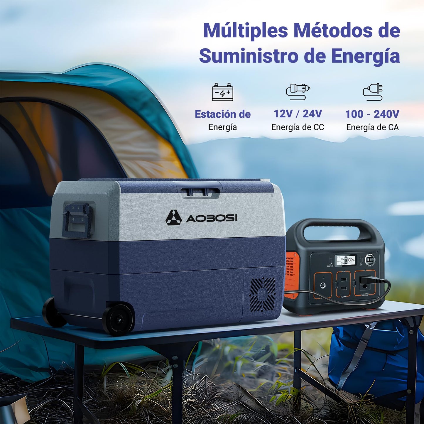 AAOBOSI 50l Nevera Portatil con Ruedas, Nevera Compresor con APP y Puerto USB, Nevera Camping 20 °C a -20 °C, 12/24V DC,100-240V AC, para Hogar, Camping, Viajes, Coche, Barco y Autocaravana,Zona únicr