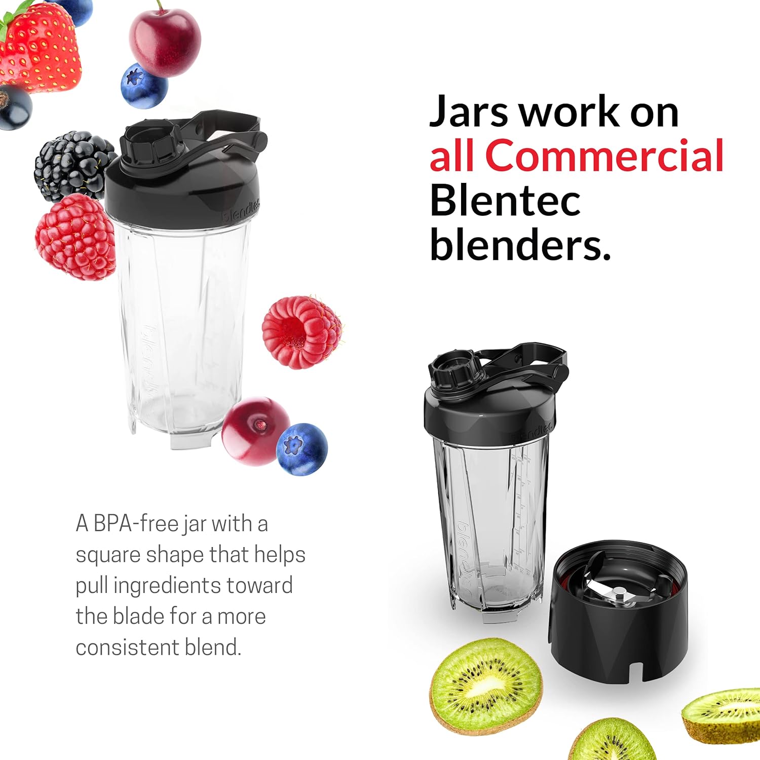 Blendtec GO - Botella reutilizable de 30 onzas, vaso licuador de una sola porción, incluye tapa de viaje, tarro sin BPA, transparente