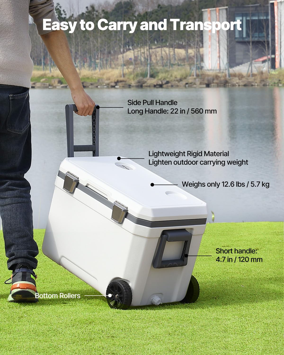 VEVOR Nevera Portátil con Ruedas de 45 Qt con Retención de Hielo con Asas Resistentes y Portavasos Enfriador Portátil Aislado de Material Rígido Liviano Adecuado para Pícnics Familiares, Viajes